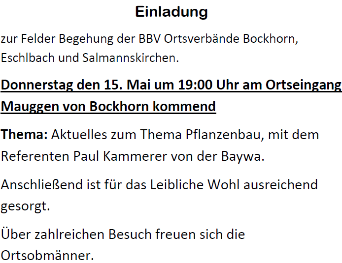 Einladung Feldbegehung